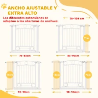 PawHut Puerta para Perros con Ancho Ajustable 76-104 cm Barrera de Seguridad para Perros con 2 Extensiones Blanco(m-5)