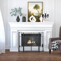 HOMCOM Salvachispas para Chimenea Protector de Chimenea Plegable con Paneles con Doble Puerta 4 Herramientas Estructura de Metal y Ganchos 106x79 cm Negro(m-2)