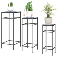 Outsunny Set van 3 Plantenstandaards, 3 Maten Rekken voor het Presenteren van Bloemen en Overige Objecten, Blauw+Wit(m-1)