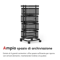 HOMCOM Carrello Portavivande con 4 Cestelli, Piano d'Appoggio e Ruote, in Acciaio e PP, 33x33x77 cm(m-4)