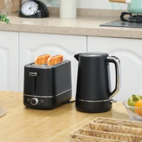 HOMCOM Zestaw czajnik 1,7 L i toster z 6 stopniami zrumienienia, Czarny/Stal(m-2)