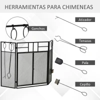 HOMCOM Salvachispas para Chimenea Protector de Chimenea Plegable con Paneles con Doble Puerta 4 Herramientas Estructura de Metal y Ganchos 106x79 cm Negro(m-7)