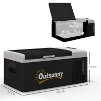 Outsunny Nevera de Coche 16L -20℃-10℃ 12 / 24V DC y 100-240V CA con Modos ECO/MAX para Camping Viajes 60x32x26 cm Negro y Gris(m-3)