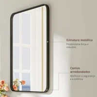 HOMCOM Espelho Casa de Banho 60x80 cm Espelho de Parede com Estrutura de Metal Vertical e Horizontal para Entrada Preto(m-5)