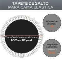 SPORTNOW Tapete de Repuesto para Trampolín Ø323 cm Colchoneta para Trampolín de 12 Pies con 72 Enganches Negro(m-4)