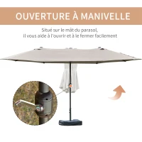 Outsunny Parasol de jardin exterieur parasol double rectangulaire 4,6L x 2,7l x 2,4H m avec ouverture fermeture manivelle, sacs de lestage et base inclus, pour balcon, piscine, gris clair(m-5)