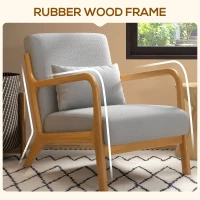 HOMCOM Lounge Armchair with Solid Wood Frame Lounge Chair - Deep Seat - Armrests - Light Gray Velvet Look(m-5)