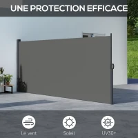 Outsunny Store latéral Brise-Vue paravent rétractable dim. 4L x 1,60H m alu. Polyester Anti-UV Haute densité 180 g/m² Gris foncé(m-4)