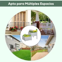 Outsunny Juego de 2 Jardineras de Exterior Cuadradas Imitación a Mimbre Combinación Libre para Jardín Patio 40x40x26/44 cm Gris(m-5)