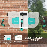 Outsunny Carrete de Manguera Retráctil 20 +2 m con Soporte Boquilla de 7 Funciones y Bloqueo Retorno Automático Gris(m-5)