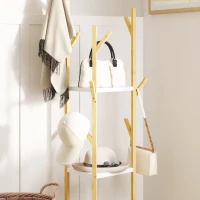 HOMCOM Albero Appendiabiti da Terra in Bambù con 9 Ganci e 3 Ripiani, Legno Naturale e Bianco(m-8)