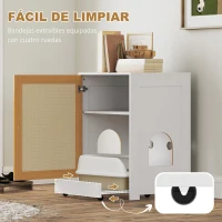 PawHut Mueble Arenero para Gatos con Bandeja Extraíble Compartimentos y Tapete para Rascar 57x50x80,5 cm Blanco y Roble(m-4)