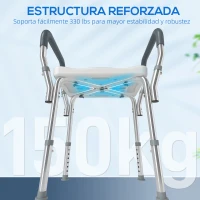 HOMCOM Taburete de ducha con Altura Ajustable para Personas Mayores o con Movilidad Reducida 52x45x69 cm Asiento Blanco y Gris(m-8)