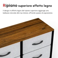 HOMCOM Cassettiera 6 Cassetti in Tessuto Rimovibili, in Legno e Acciaio Stile Industriale, 80x30x62.5cm(m-4)