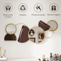 HOMCOM Decorazione Murale in Metallo 3D Moderna con Specchi per Salotto e Ingresso, 101x41.5 cm, Oro(m-6)