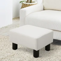 HOMCOM Reposapiés para Sofá Taburete Pequeño Tapizado en Piel Sintética Asiento de Espuma y Patas de Plástico 40x30x24cm Blanco(m-2)
