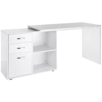 HOMCOM Bureau d'angle bureau droit modulable table de salle à manger 2 en 1 bureau informatique tiroirs x 3 + 2 niches MDF blanc(m-1)