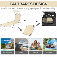 Outsunny Sonnenliege klappbar Gartenliege mit Dach, Liegestuhl mit 4-Fach verstellbare Rückenlehne, wetterfeste Campingliege bis 120 kg belastbar, für Garten Strand Pool, Beige(m-5)