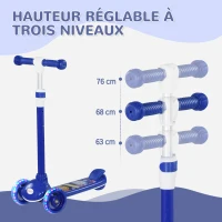 AIYAPLAY Trottinette enfant 3 Roues Lumineuses LED Hauteur Guidon réglable frein à Friction arrière de 2 à 6 ans Bleu(m-4)