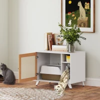 PawHut Mueble Arenero para Gatos con Puerta de Sisal Mesa Auxiliar Estante y Alfombrilla Antiarena 77x50x63 cm Blanco(m-9)