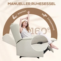 HOMCOM Relaxsessel, Verstellbarer Polstersessel mit Fußstütze, 160° neigbar, Leinenoptik, schneller Aufbau, Beige(m-4)