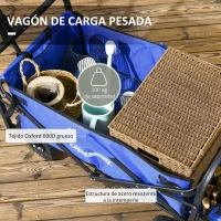 Outsunny Carro de Jardín Plegable con Longitud y Ángulo del Mango Ajustables y Bolsa de Transporte Carga 100 kg Azul Oscuro(m-8)