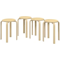 HOMCOM Juego de 4 Taburetes Apilables Taburetes de Madera Redondos Carga 120 kg para Cocina Salón Ø40x45 cm Madera Natural(m-11)