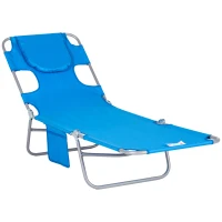 Outsunny Tuinligstoel, Ligstoel met Gewatteerde Gezichtsopening, Massage-Ligstoel voor Buiten, Zijvak, Stof, Metaal, Blauw(m-10)