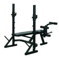 HOMCOM Banco de Pesas Banco de Musculación Multifuncional con Altura Ajustable de 3 Niveles para Entrenamiento Fitness de Cuerpo Completo 175x98x130 cm Negro(m-6)