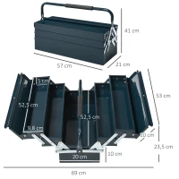 DURHAND Werkzeugkoffer Werkzeugkiste 5 Fächer aufklappbar Stahl (SPCC) Dunkelgrün 56 x 20 x 41 cm(m-3)