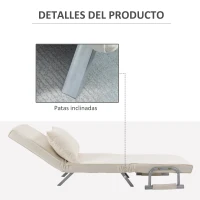 HOMCOM Sofá Cama Individual Sillón Cama Individual Sillón Reclinable con Almohada para Salón Dormitorio 65x69x80 cm Crema(m-7)