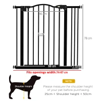 PawHut Cancelletto per Cani Estensibile con 2 Blocchi e Chiusura Automatica, in Metallo e Plastica, 74-87x78 cm, Nero(m-3)