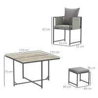 Outsunny Set Mobili da Giardino con Tavolo da Pranzo, 4 Sedie da Esterno e 4 Sgabelli Poggiapiedi, Grigio(m-3)