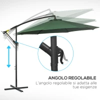 Outsunny Ombrellone da Esterni Decentrato con Manovella, in Acciaio e Poliestere Anti-UV, 3x2.5 m, Verde(m-7)