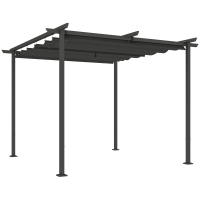 Outsunny 3 x 3 m Tuin-Pergola met Verstelbaar Dak, Metalen Frame, UPF30+ Bescherming, Zonnedak voor Veranda, Terras, Donkergrijs
