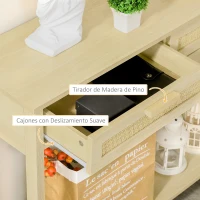 HOMCOM Mesa Consola Mesa de Entrada con 2 Cajones de la Superficie de Ratán y Estante Inferior para Pasillo Salón Dormitorio de Estilo Rústico 100x30x76 cm Natural(m-7)