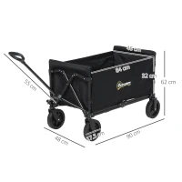 Outsunny Carrello da Giardino da 120L Pieghevole con Pannello Apribile, in Acciaio e Poliestere, 90x48x62 cm, Nero(m-3)