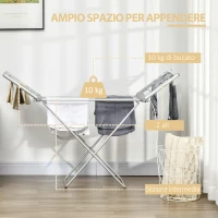 HOMCOM Stendino Elettrico Riscaldato con Ali Pieghevole Salvaspazio in Lega di Alluminio, 144x53x91cm, Argento(m-4)