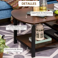 HOMCOM Mesa de Centro Mesa de Café con 2 Estantes para Salón Sala de Estar Dormitorio Estilo Vintage Madera 100x60x46 cm Marrón Rústico(m-5)