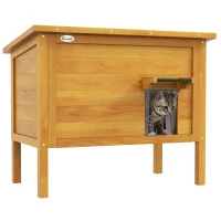PawHut Maison pour chats niche d'extérieur en bois surrélevée avec toit ouvrable isolée  85 x 50 x 68,5 cm naturel vert(m-11)