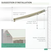 Outsunny Store banne manuel rétractable 295 x 245 cm store exterieur terrasse avec manivelle, angle réglable 45°-85°, aluminium et polyester 280 g/m², auvent de terrasse, balcon, cour, crème(m-8)