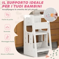 HOMCOM Scaletta per Bambini Torre Montessoriana Altezza Regolabile 3 Livelli, HDPE Inodore, 47x47x90cm, Bianco(m-7)