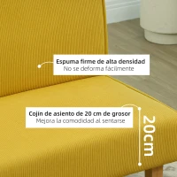 HOMCOM Sofá de 2 Plazas Tapizado en Pana con 2 Puertos USB 1 Puerto Tipo-C y Patas de Madera Carga 240 kg 110x60x85 cm Amarillo(m-6)