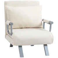 HOMCOM Sofá Cama Individual Sillón Cama Individual Sillón Reclinable con Almohada para Salón Dormitorio 65x69x80 cm Crema(m-1)