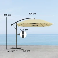 Outsunny Cantilever Parasol Alu Ø 260 cm, Waterdichte Slingerparasol met Standaard, Kruk, Beige(m-3)