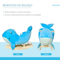 HOMCOM Baloiço com Forma de Baleia para Crianças de 18-36 Meses Baloiço de Pelúcia com Sons Cinto de Segurança e Apoio para os Pés 60x33x50 cm Azul(m-6)