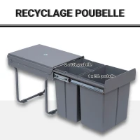 HOMCOM Poubelle coulissante 40L avec 3 bacs amovibles pour tri sélectif 2 x 10L et 1 x 20L - gris(m-4)