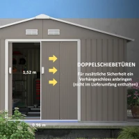 Outsunny Geräteschuppen, Wetterfestes Gartenhaus für Gartengeräte, mit Belüftungsfenstern, Schiebetüren, Stahl, Hellgrau(m-5)