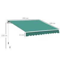 Outsunny Store banne manuel rétractable 295 x 245 cm store exterieur terrasse avec manivelle, angle réglable 45°-85°, aluminium et polyester 280 g/m², auvent de terrasse, balcon, cour, vert(m-3)