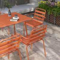 Outsunny Salon de jardin ensemble salle à manger de jardin 7 pièces avec 1 table et 6 chaises empilables en acier rouge(m-7)